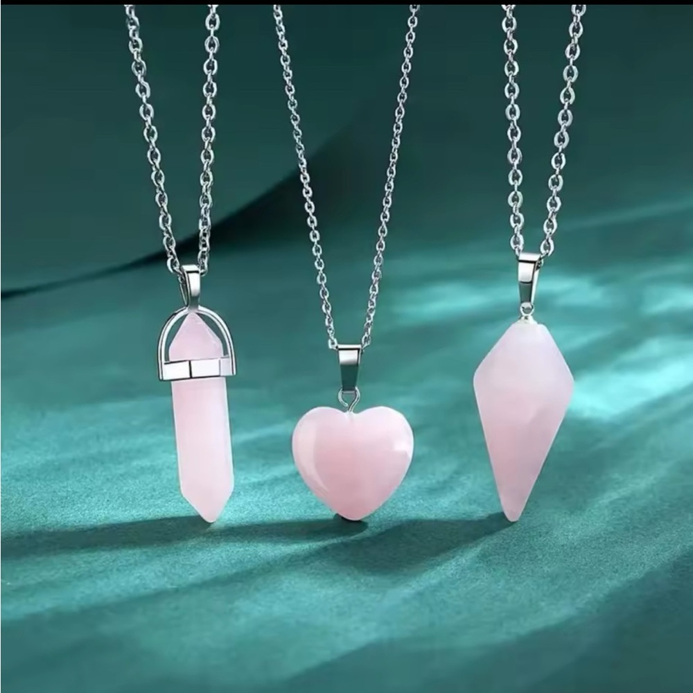 Boho Rose Quartz Necklace Set – 3 Pendants, 1 Chain | Spiritual Healing Jewelry